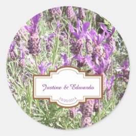 Pegatina Redonda Boda personalizado de las flores de lavanda france