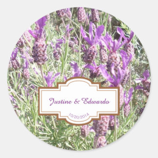 Pegatina Redonda Boda personalizado de las flores de lavanda france