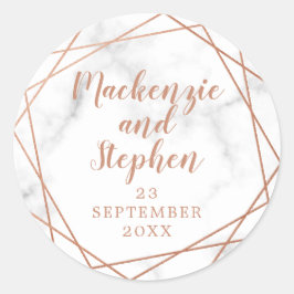 Pegatina Redonda Boda personalizado de mármol de cobre geométrico