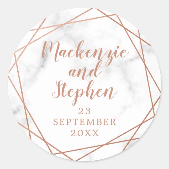 Pegatina Redonda Boda personalizado de mármol de cobre geométrico (Anverso)