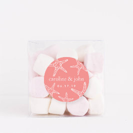 Pegatina Redonda Boda personalizado de pez estrella de coral y blan