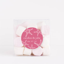 Pegatina Redonda Boda personalizado de pez estrella rosa y blanco