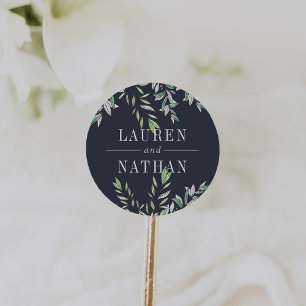 Pegatina Redonda Boda personalizado de Winter Sage