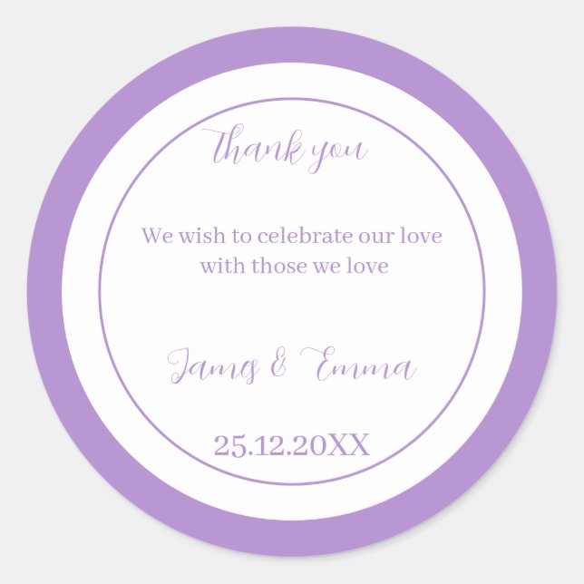 Pegatina Redonda Boda personalizado púrpura simple (Anverso)