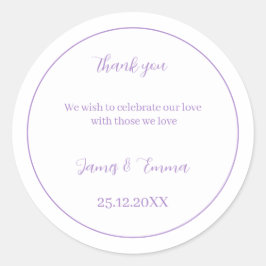 Pegatina Redonda Boda personalizado púrpura simple
