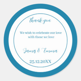 Pegatina Redonda Boda personalizado simple azul