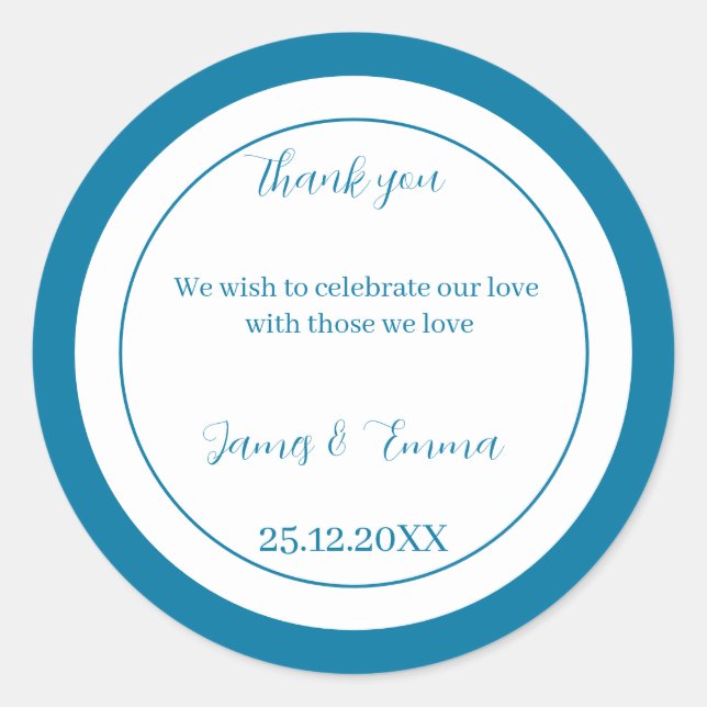 Pegatina Redonda Boda personalizado simple azul (Anverso)