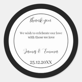 Pegatina Redonda Boda Personalizado Simple En Blanco Y Negro