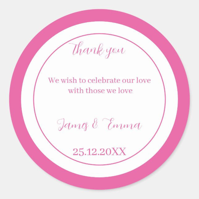 Pegatina Redonda Boda personalizado simple Rosa (Anverso)