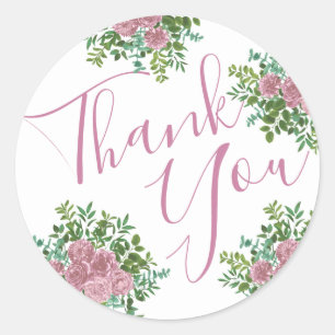 Pegatina Redonda Boda Primavera Jardín de Rosas Rosadas
