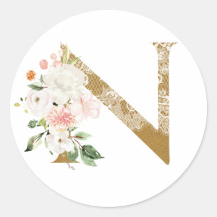 Pegatina Redonda Boda primavera verano MONOGRAM N