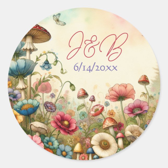 Pegatina Redonda Boda principal de cabaña personalizado (Anverso)