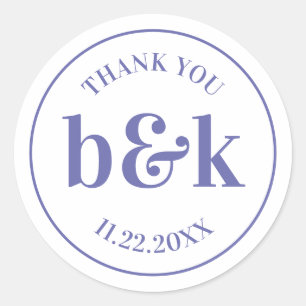 Pegatina Redonda Boda PURPLE de Iniciales Mínimas Modernas de Monog