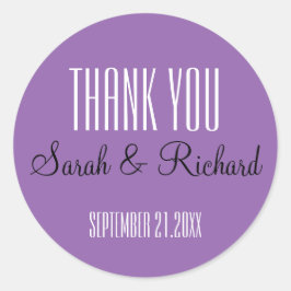 Pegatina Redonda Boda púrpura simple gracias