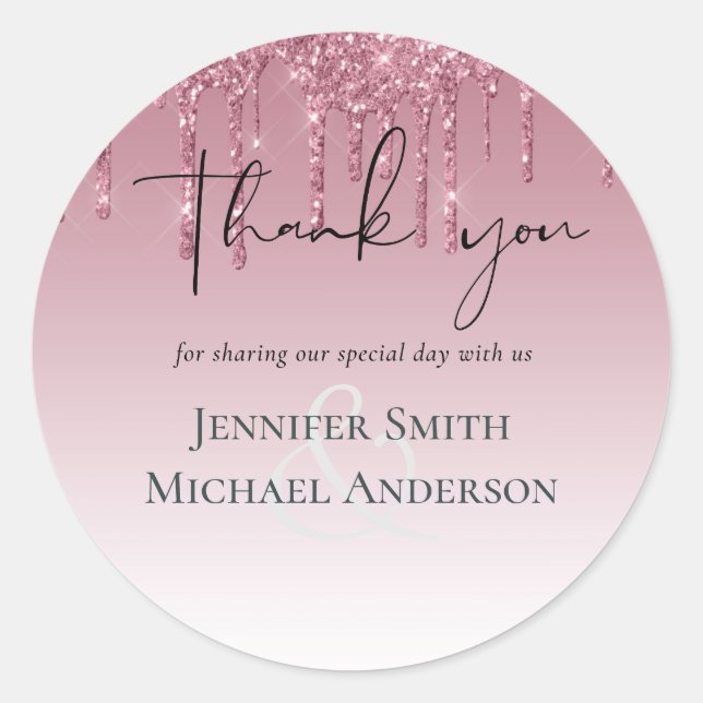 Pegatina Redonda BODA Purpurina rosa PRESUPUESTO (Anverso)