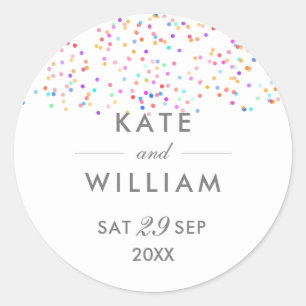 Pegatina Redonda Boda Rainbow Confetti