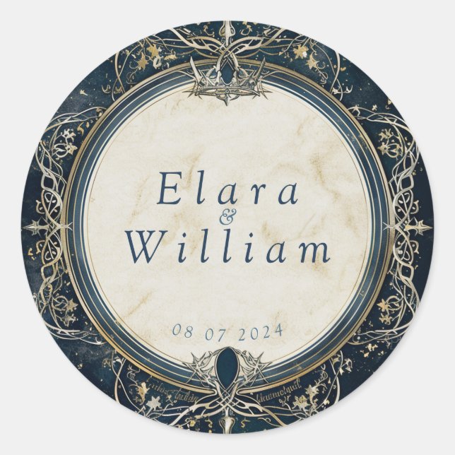 Pegatina Redonda Boda Real de Numenorea (Anverso)