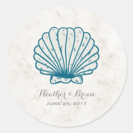 Pegatina Redonda Boda Real Rustic Seashell