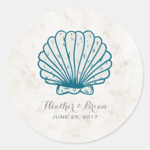 Pegatina Redonda Boda Real Rustic Seashell