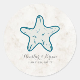 Pegatina Redonda Boda Real Rustic Starfish