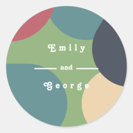 Pegatina Redonda Boda retro Groovy colorido moderno Resumen Moda re