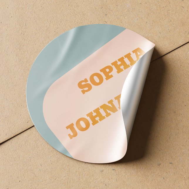 Pegatina Redonda Boda retro groovy de los 70 azul polvoriento naran (Subido por el creador)