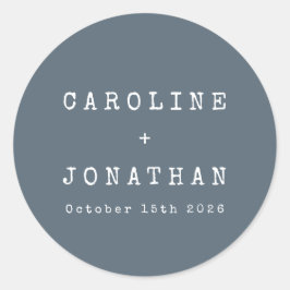 Pegatina Redonda Boda retro Minimalista de máquina de escribir azul