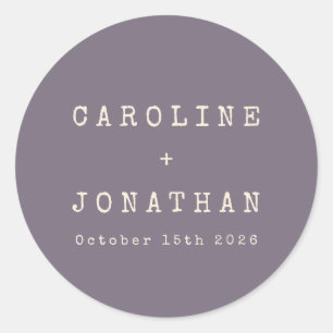 Pegatina Redonda Boda retro Minimalista de máquina de escribir púrp