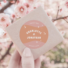 Pegatina Redonda Boda retro moderno brillante y audaz