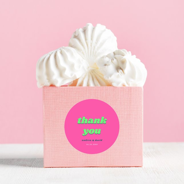 Pegatina Redonda Boda Retro Rosa y Verde Ducha De Novias Gracias (Subido por el creador)