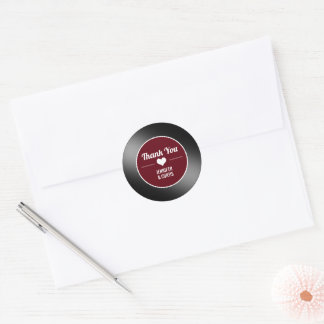 Pegatina Redonda Boda Rojo de Vinilo Retro Gracias