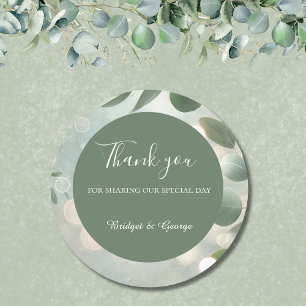 Pegatina Redonda Boda Romantic Sage Green Eucalyptus