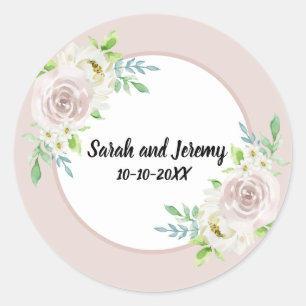 Pegatina Redonda Boda Romántica de Rosa Floral de Acuarela en Mauve