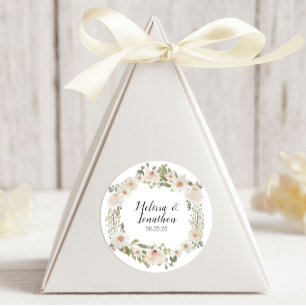Pegatina Redonda Boda Romántica Elegante Floral Blanca