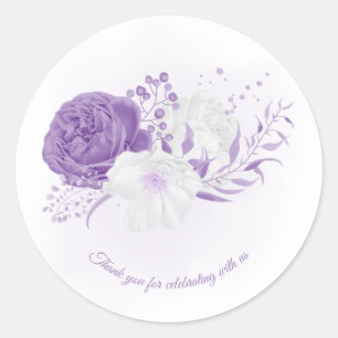 Pegatina Redonda boda romántico blanco y morado