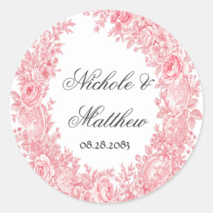 Pegatina Redonda Boda Romántico De Flor De Hielo Rosa