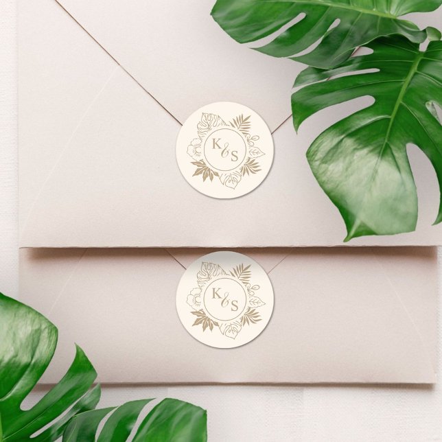 Pegatina Redonda Boda Romántico de Verdor Tropical (Subido por el creador)