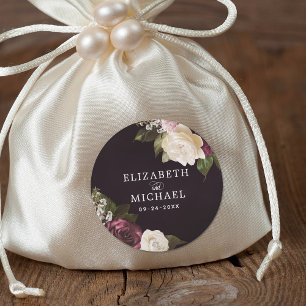 Pegatina Redonda Boda romántico floral oscuro