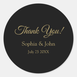 Pegatina Redonda Boda romántico negro y oro gracias