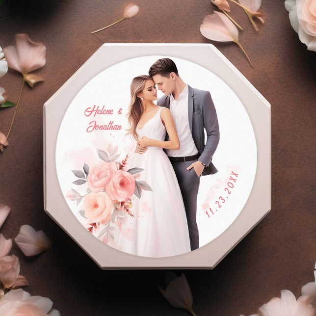 Pegatina Redonda Boda Romántico Pareja Único (Unique Romantic Couple Wedding Classic Round Sticker)