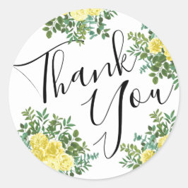 Pegatina Redonda Boda rosa amarillo Vintage Floral