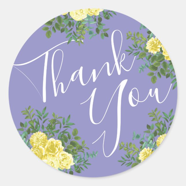 Pegatina Redonda Boda rosa amarillo y perlilla púrpura (Anverso)