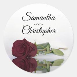 Pegatina Redonda Boda Rosa de Borgoña Espejado Elegante