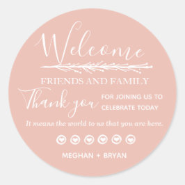 Pegatina Redonda Boda rosa de familiares de bienvenida
