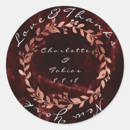 Pegatina Redonda Boda Rosa Faux Gracias Marble Burgundy Maroon