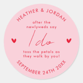Pegatina Redonda Boda Rosa Retro 70 me tiró el favor del confeti