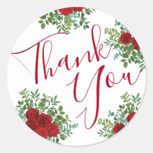 Pegatina Redonda Boda Rosa Roja