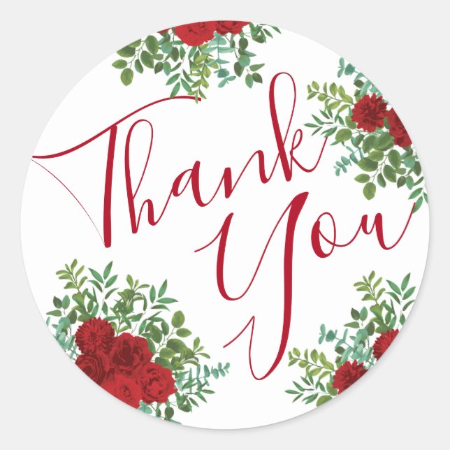 Pegatina Redonda Boda Rosa Roja (Anverso)