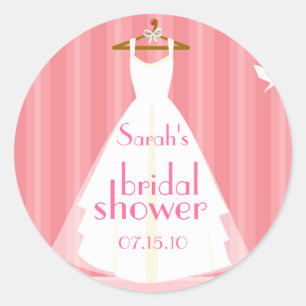 Pegatina Redonda Boda rosa vestido con ducha de novia