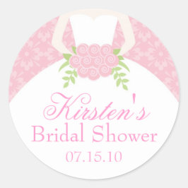 Pegatina Redonda Boda rosa vestido con ducha de novia